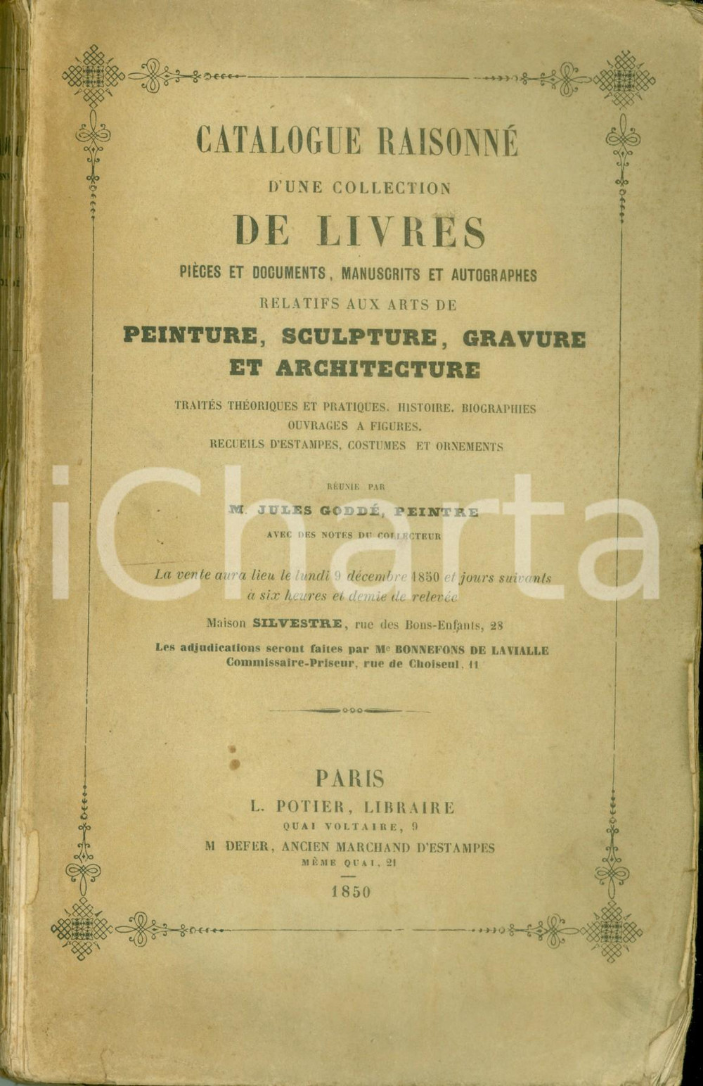 Libro, pubblicazione d epoca 1850 PARIS Catalogue raisonnÃ© des livres Jules GODDE  peintre Maison SILVESTRE 1