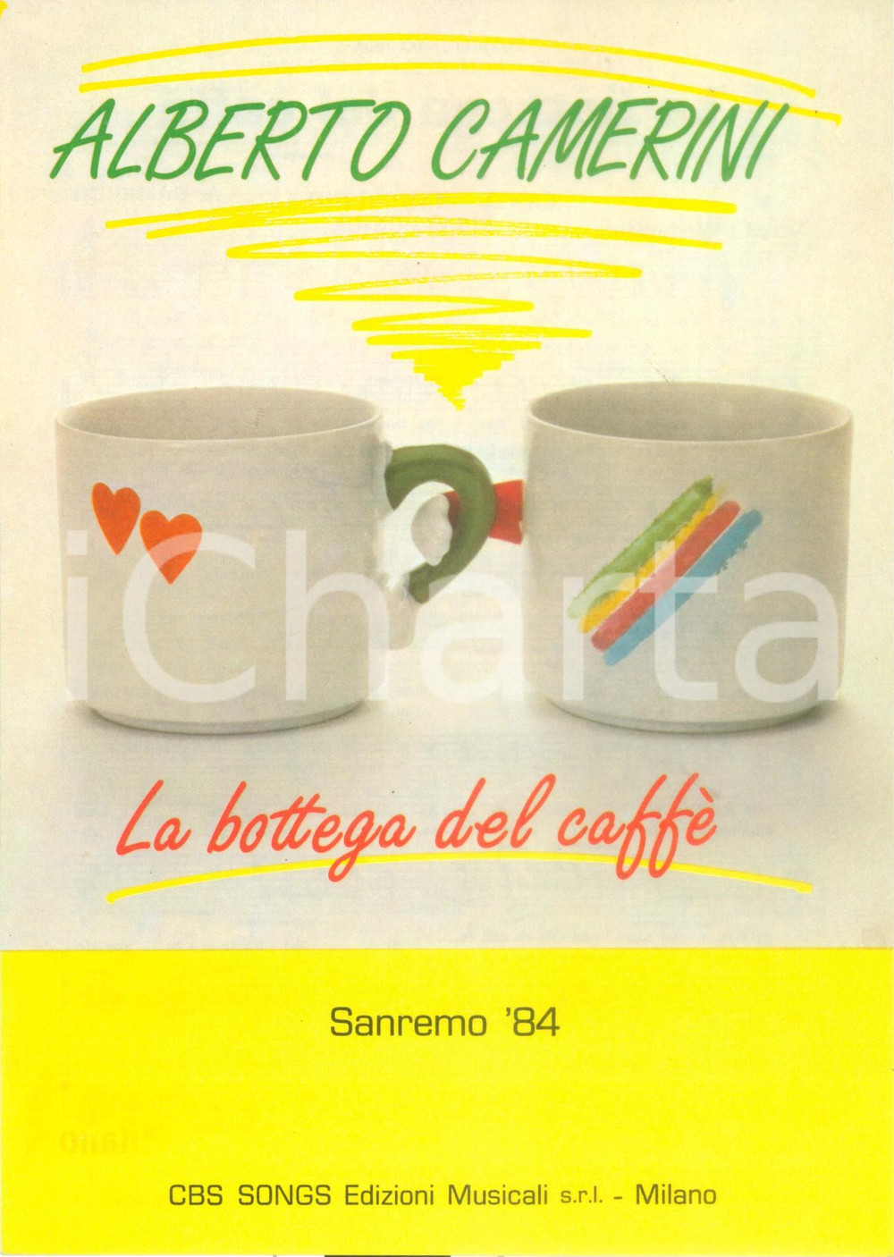 Oggetto da collezione cartaceo 1984 FESTIVAL DI SANREMO Alberto CAMERINI La bottega del caffÃ¨ Spartito 1