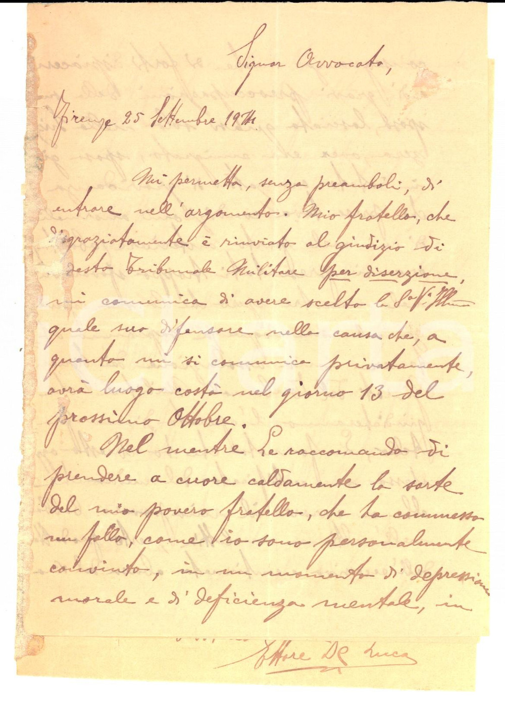 Manoscritto, lettera originale 1914 FIRENZE Tommaso DE LUCA vittima dell infanzia con un padre alcolista 1