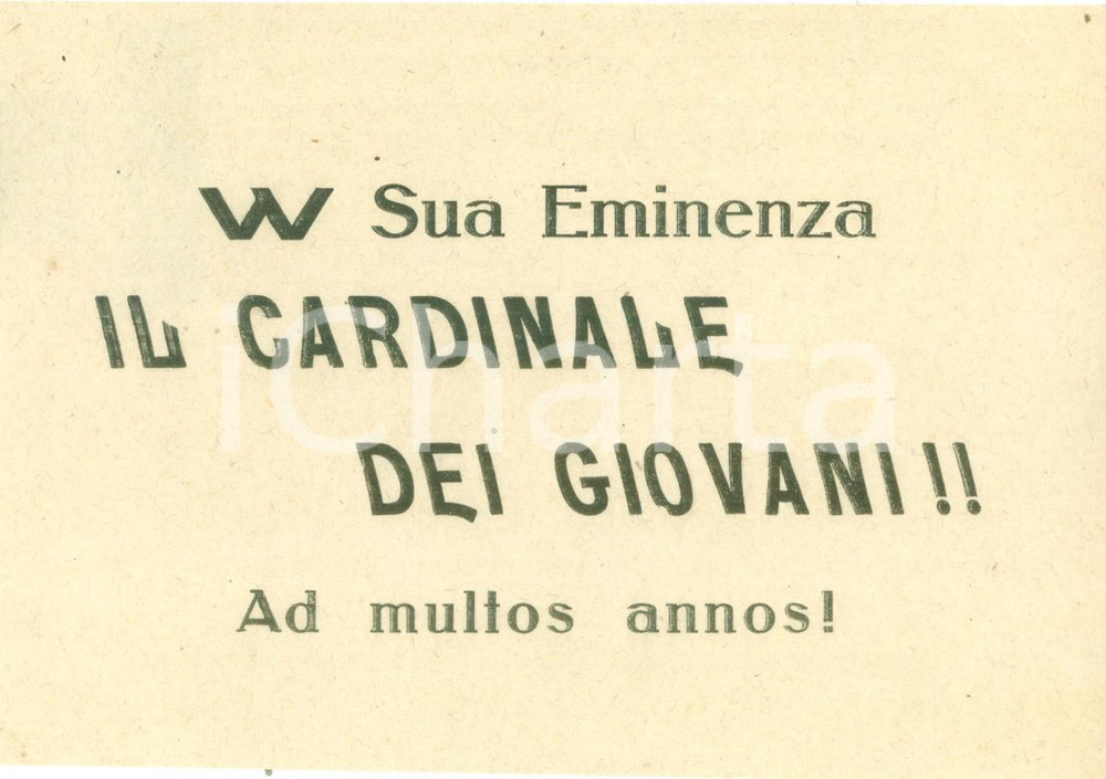 Documento originale, autentico 1915 ca MILANO Viva Andrea FERRARI il Cardinale dei Giovani Volantino 1