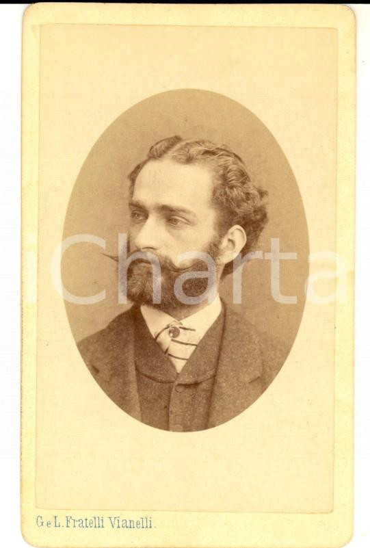 Fotografia d epoca originale 1870 ca VENEZIA Ritratto maschile con cravatta a righe Fotografia VIANELLI 1