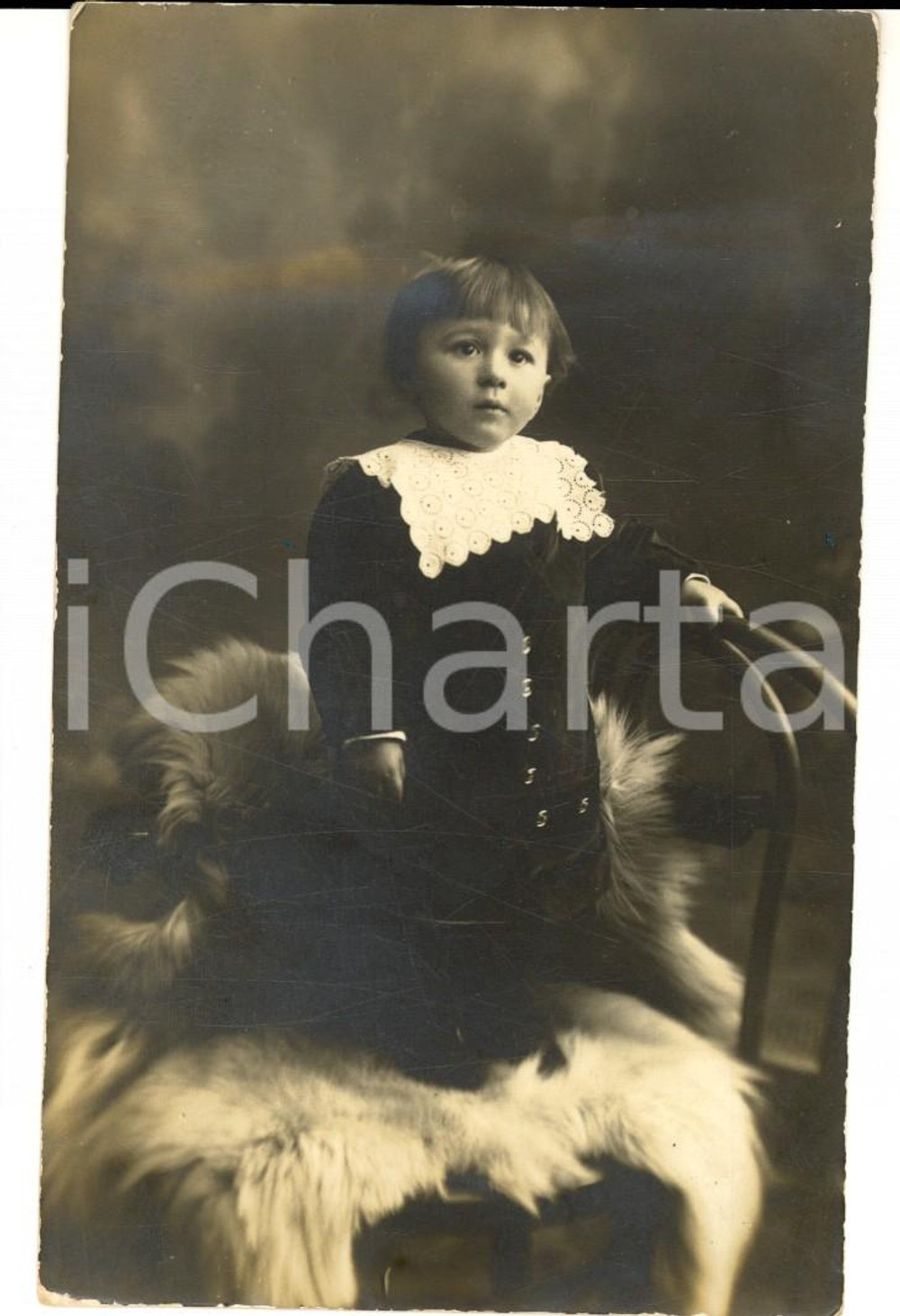 Fotografia d epoca originale 1920 ca TORINO Bambina in posa su un pellicciotto Fotografia MESCHIA FP 1
