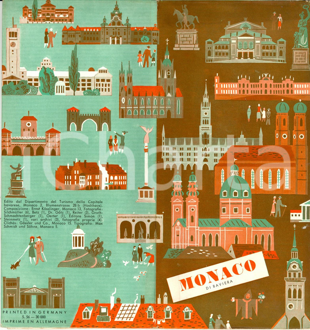 1956 MONACO DI BAVIERA (D) Opuscolo turistico con mappa del centro città e foto 