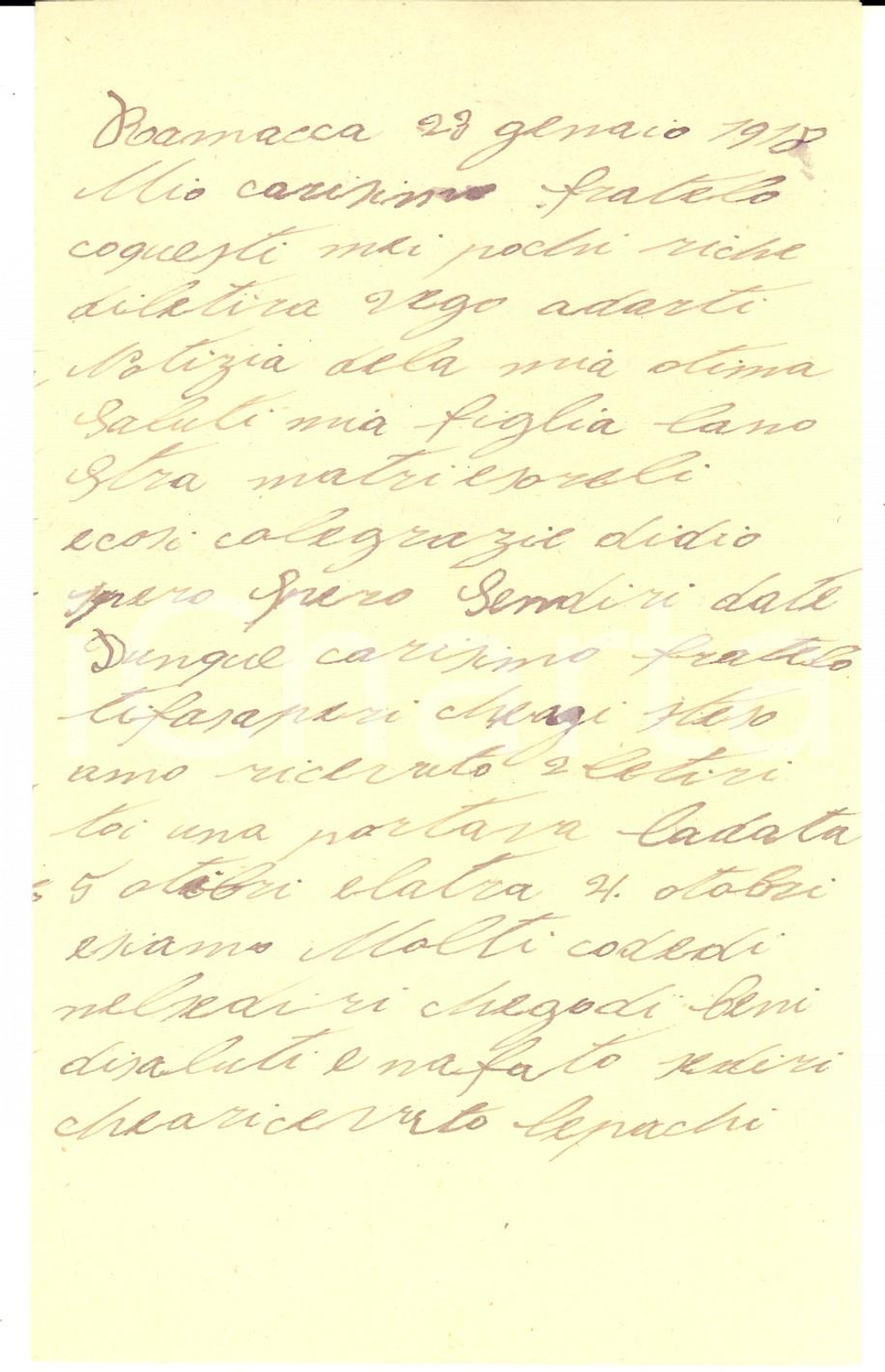 Manoscritto, lettera originale 1918 RAMACCA CT Sebastiana SGARLATA scrive al fratello lontano Lettera 1