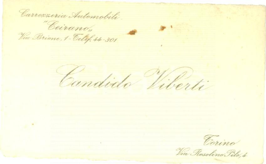 Documento originale, autentico 1925 ca TORINO Candido VIBERTI Carrozzeria Automobili CEIRANO Biglietto 1