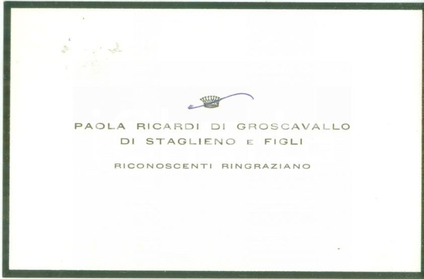 Documento originale, autentico 1920 ca Paola RICARDI DI GROSCAVALLO DI STAGLIENO Biglietto per condoglianze 1