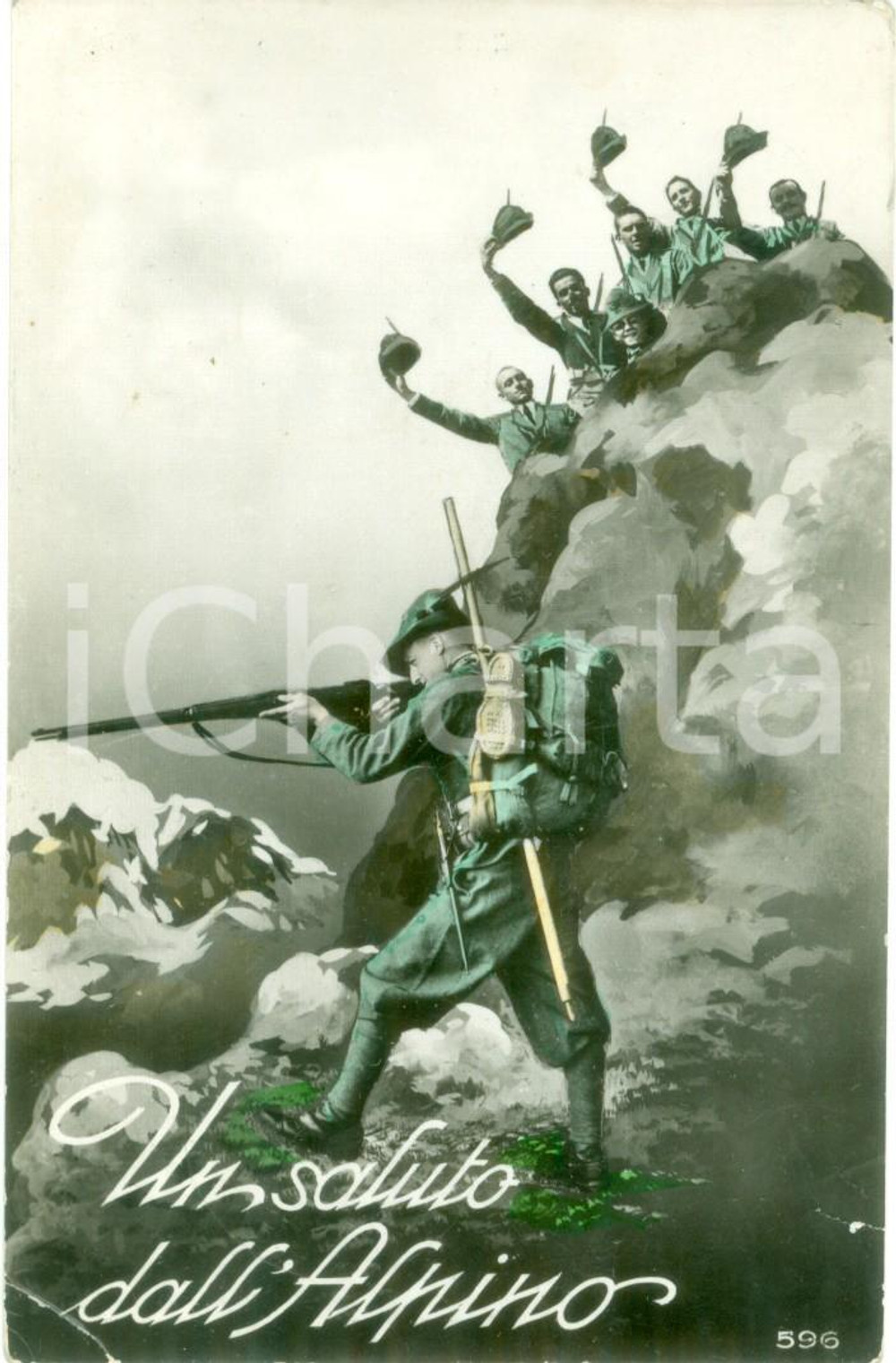 1940 PROPAGANDA DI GUERRA WW2 Saluti dall'Alpino *Cartolina postale FP VG