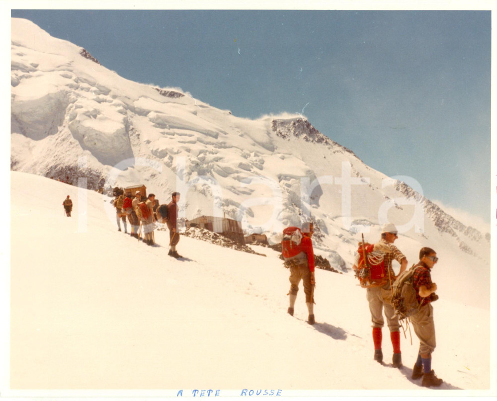 Fotografia d epoca originale 1980 ca FRANCIA Scalatori sul MONTE BIANCO al rifugio TETE ROUSSE Foto 1