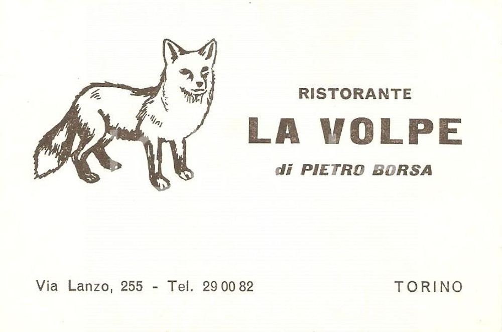 Materiale pubblicitario d’epoca 1970 ca TORINO Ristorante LA VOLPE di Pietro BORSA Biglietto da visita 1