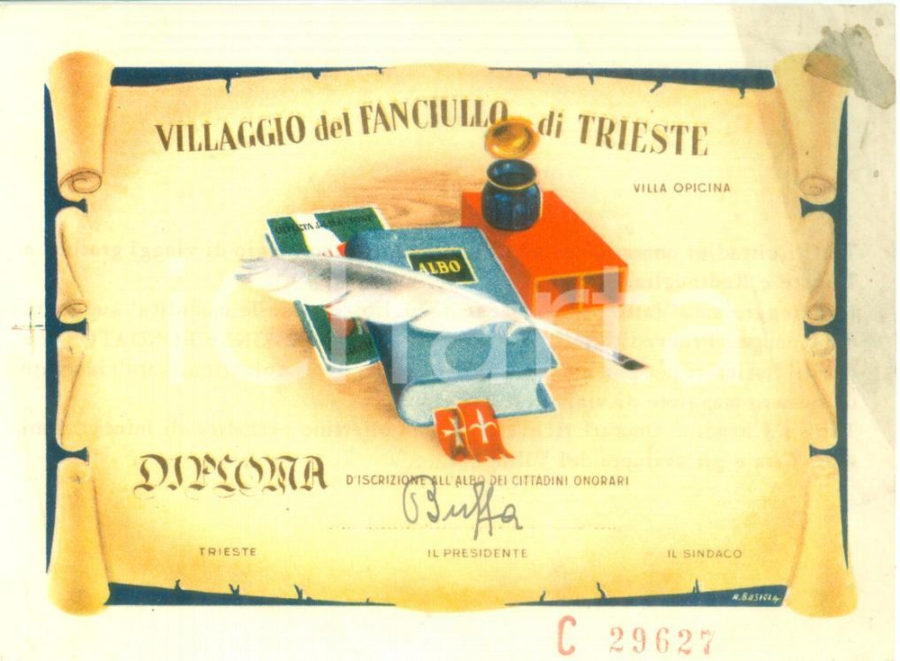 Oggetto da collezione cartaceo 1955 VILLA OPICINA Villaggio del Fanciullo di TRIESTE Tessera ILLUSTRATA 1