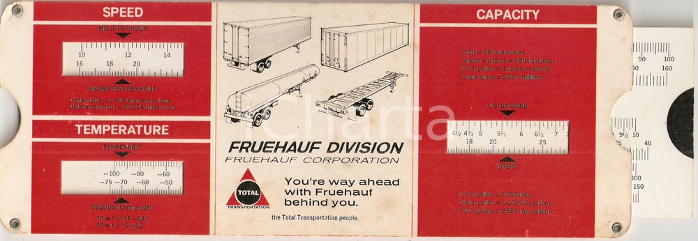 Materiale pubblicitario d’epoca 1965 ca TOTAL TRANSPORTATION Fruehauf Division Convertitore unitÃ  di misura 1