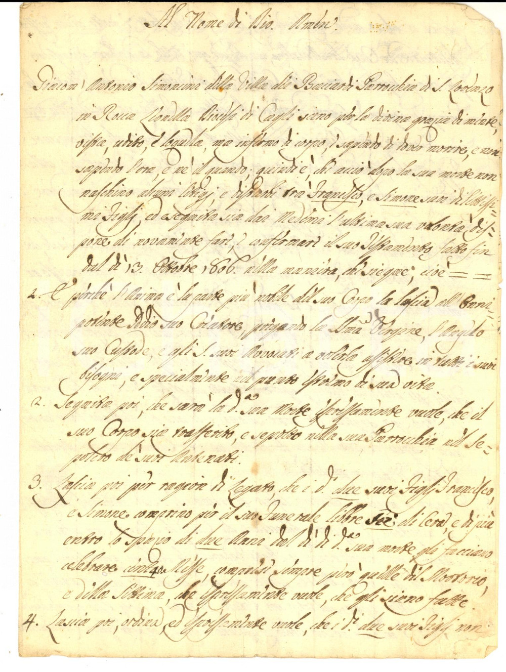 Documento originale, autentico 1806 BACIARDI PU Testamento di Giacom Antonio SIMONCINI pro figli maschi 1