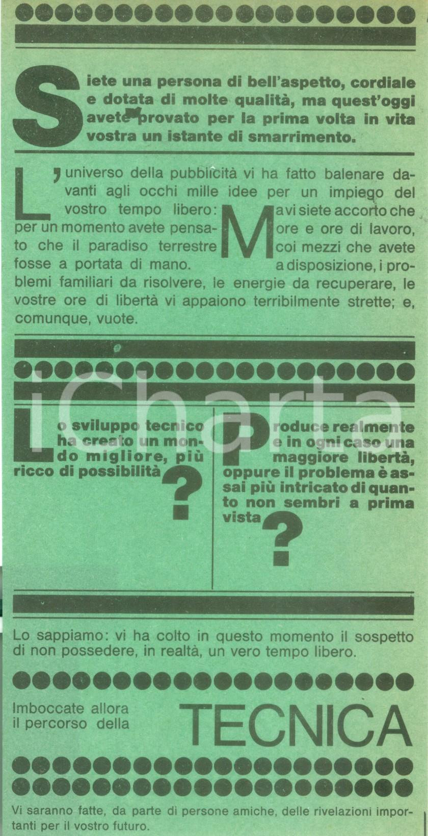 Materiale pubblicitario d’epoca 1960 ca ESOTERISMO Imboccate il percorso della tecnica Volantino pubblicitario 1