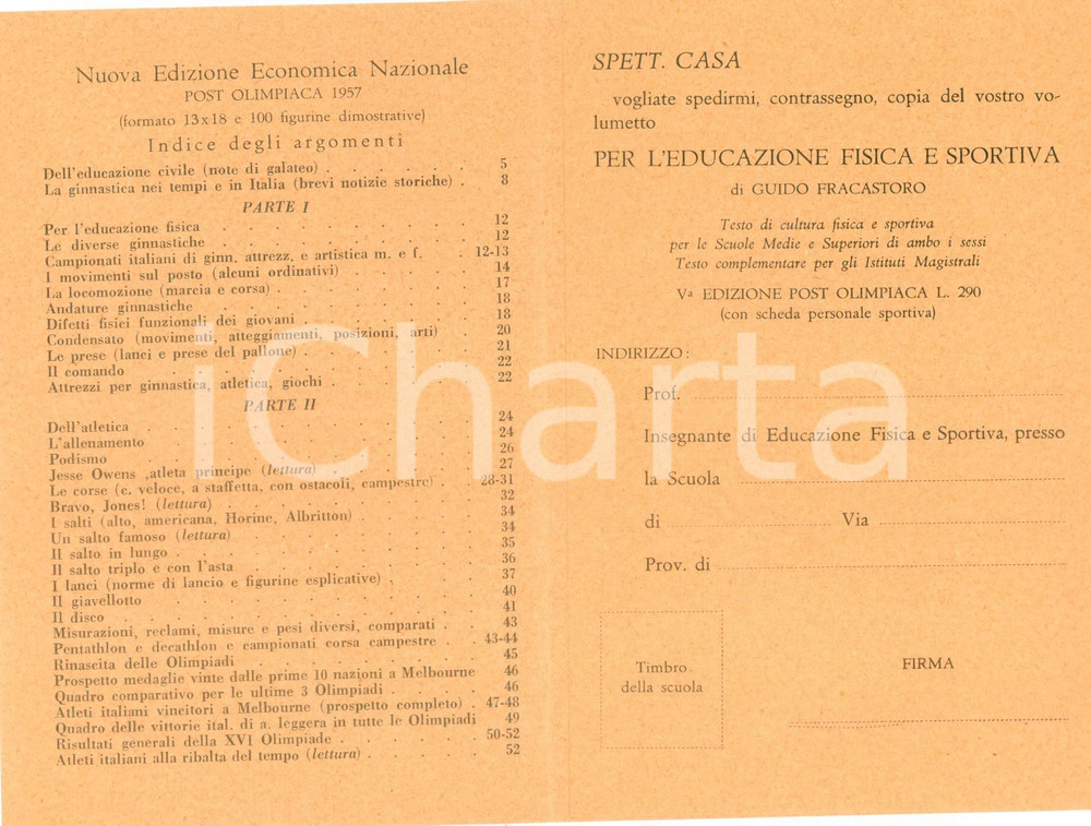 Materiale pubblicitario d’epoca 1957 VERONA Edizioni STUDIUM Per l educazione fisica e sportiva Opuscolo 1