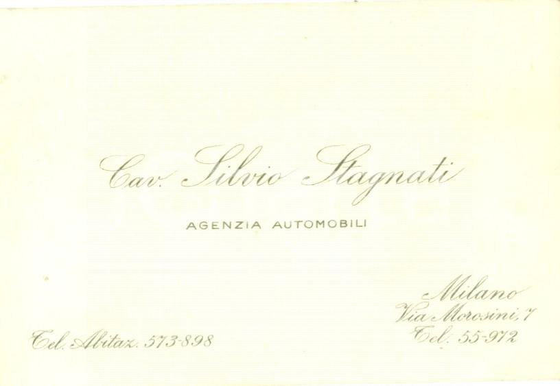 Documento originale, autentico 1940 ca MILANO Agenzia automobili Silvio STAGNATI Biglietto da visita 1