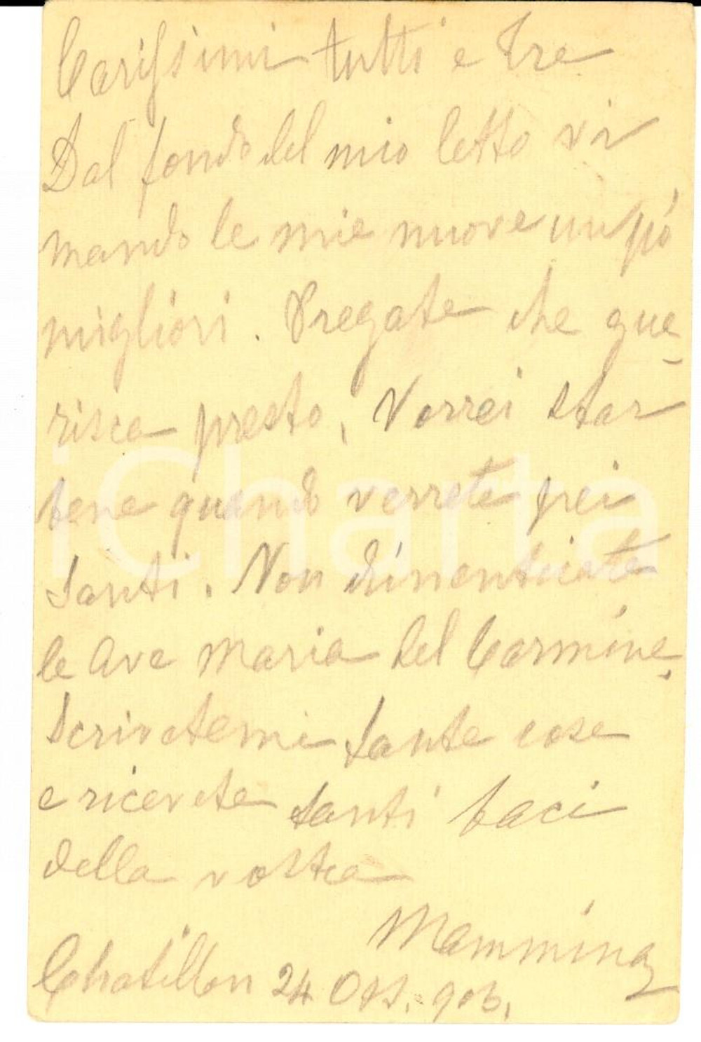 Autografo originale 1903 CHATILLON AO Contessa PASSERIN D ENTREVES malata al figlio Giovanni 1