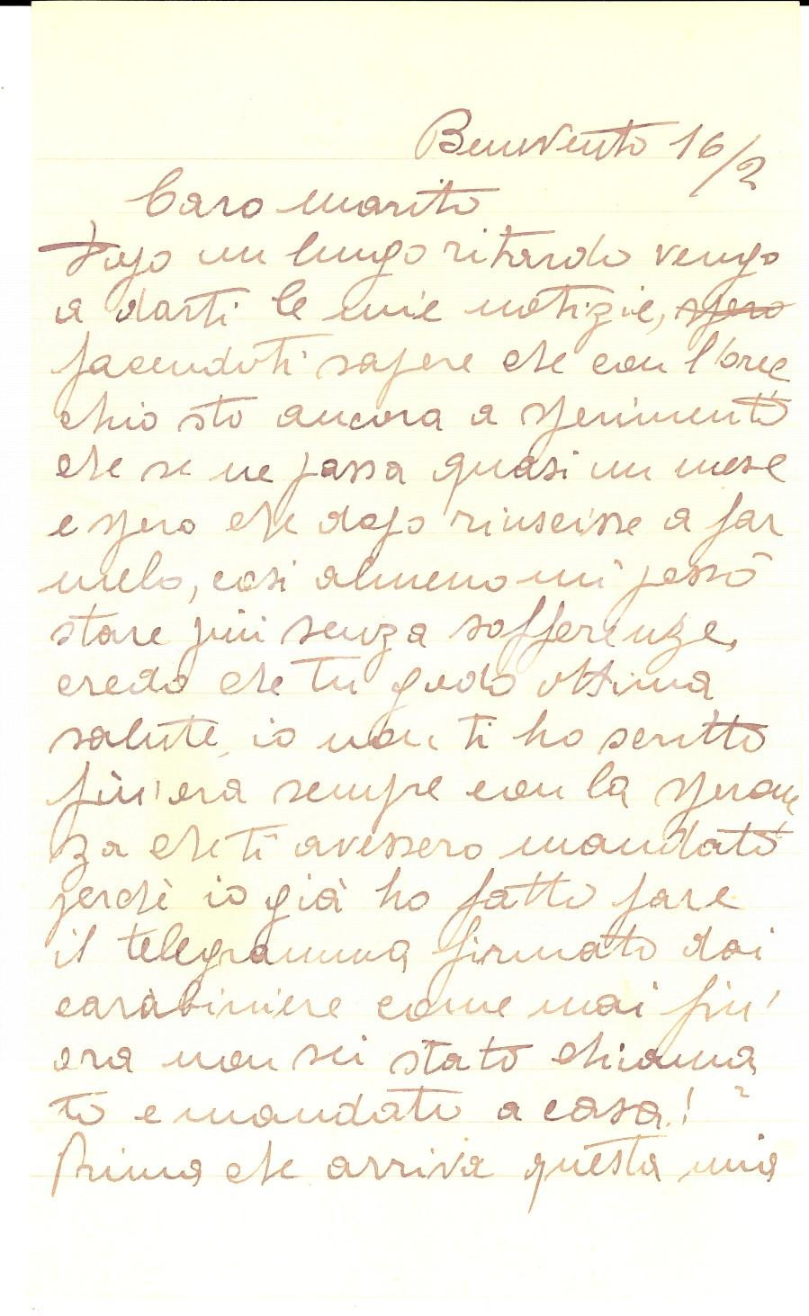 Manoscritto, lettera originale 1915 ca WW1 BENEVENTO Lettera di una moglie al marito sotto le armi 1