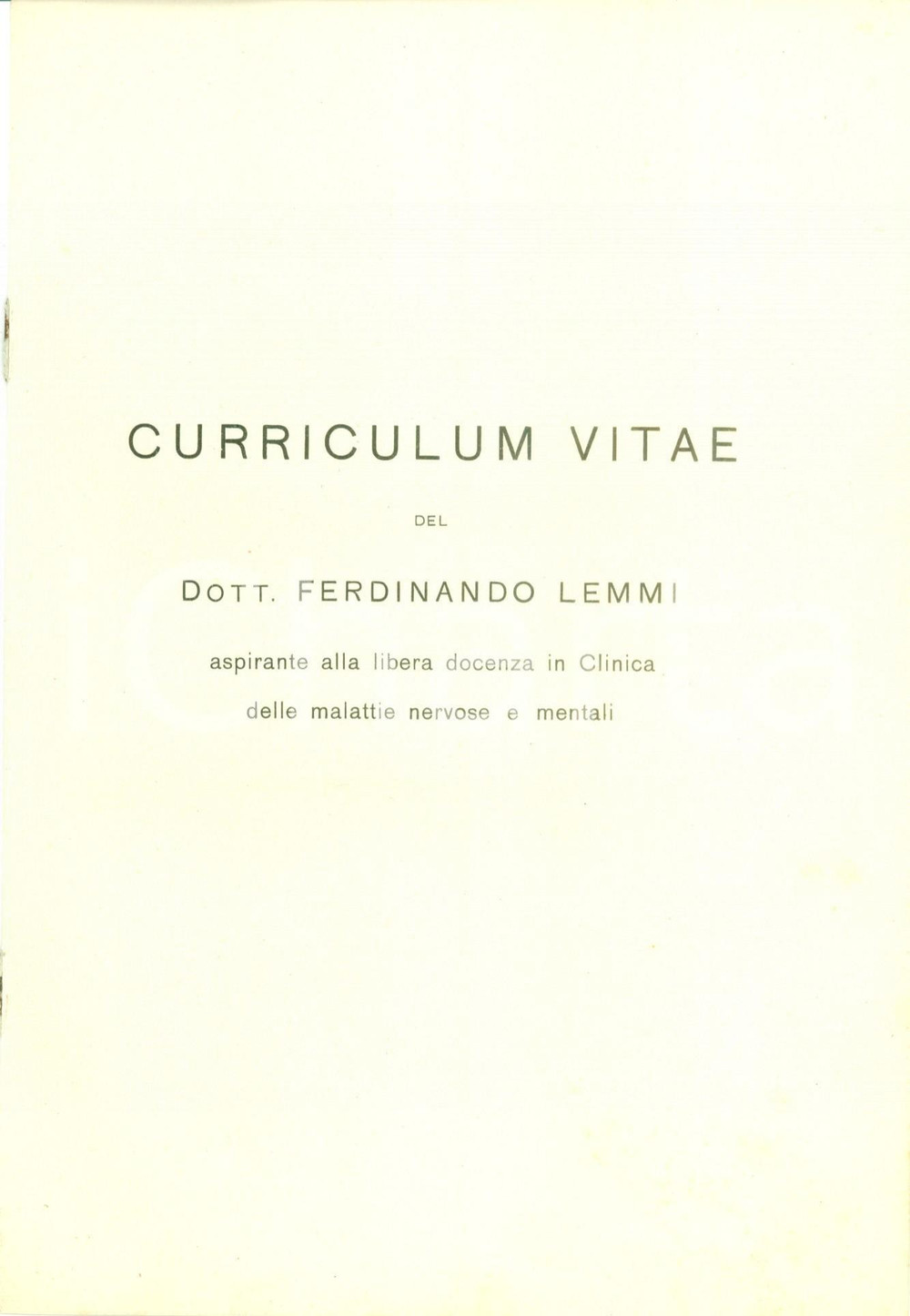 Documento originale, autentico 1941 TORINO Ferdinando LEMMI curriculum per docenza malattie nervose e mentali 1
