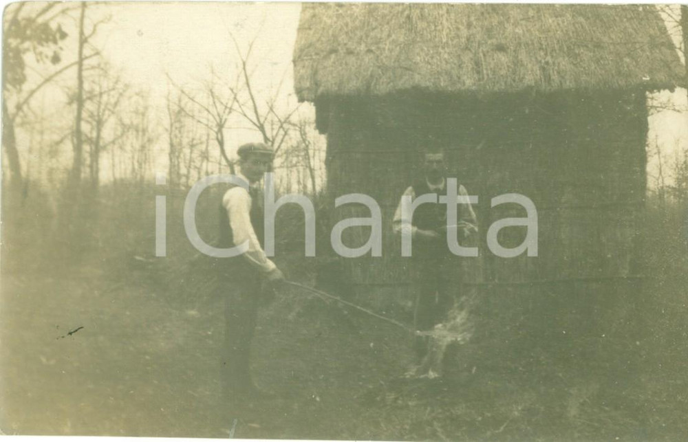 Cartolina originale da collezione 1913 CAMPAGNA VARESINA Una polenta in campagna per Ristorante AL GHIACCIO FP VG 1