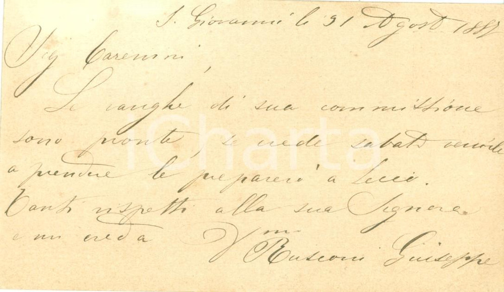 1887 LECCO SAN GIOVANNI Giuseppe RUSCONI prepara vanghe per Pietro CARENINI