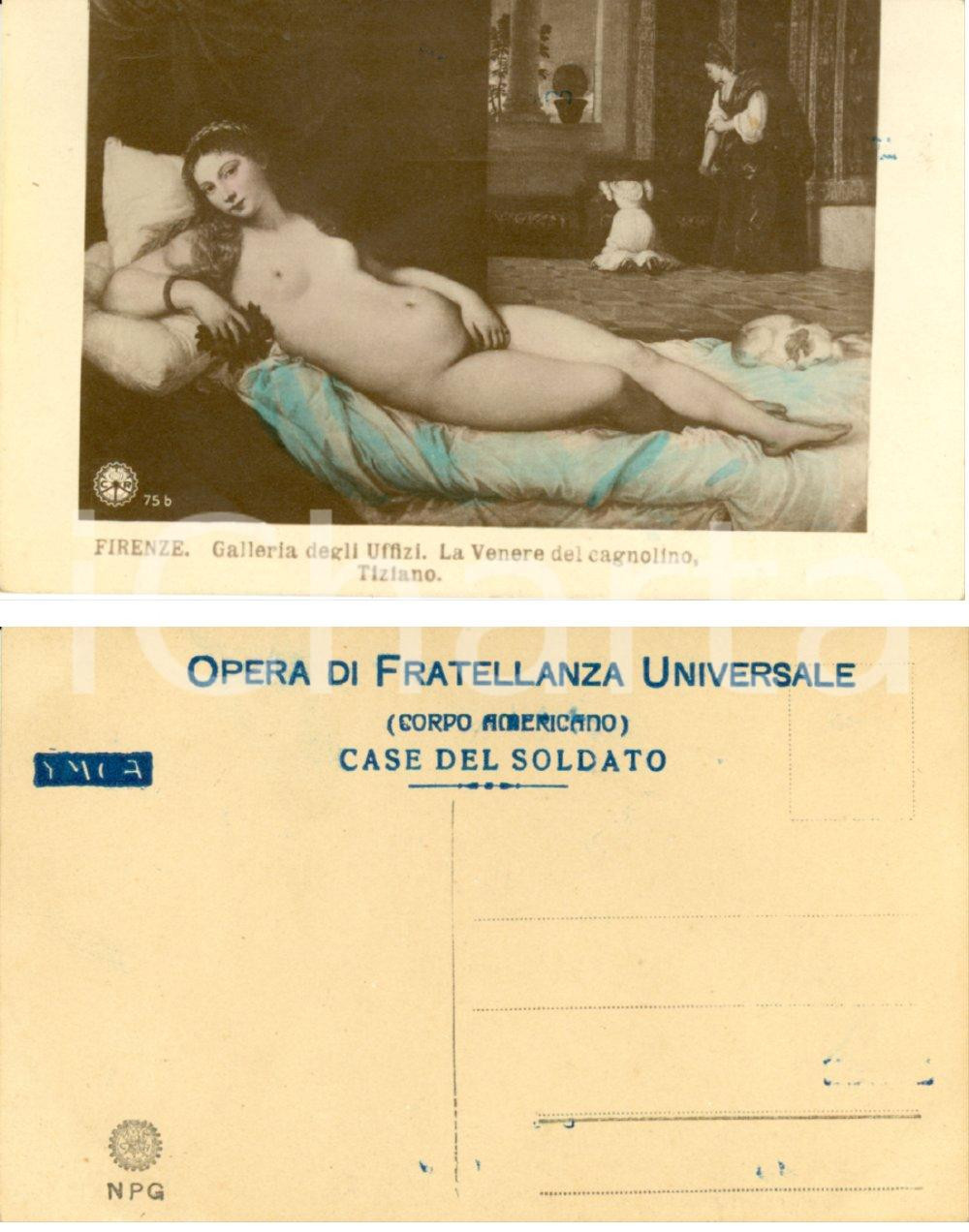 Cartolina originale da collezione 1950 ca FIRENZE UFFIZI Cartolina YMCA Casa del Soldato  Venere del cagnolino 1