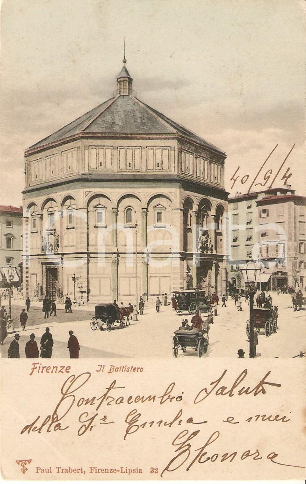 Cartolina originale da collezione 1904 FIRENZE Carrozze davanti al Battistero Cartolina FP VG 1