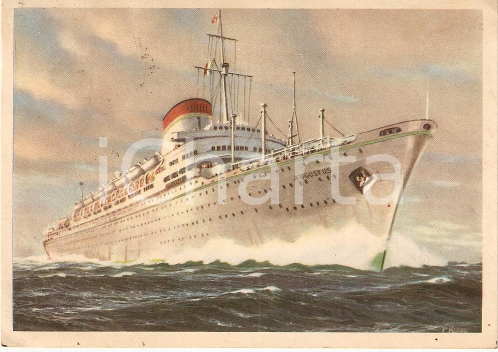 Cartolina originale da collezione 1952 MARINA MERCANTILE Motonave AUGUSTUS Società  Navigazione ITALIA Cartolina 1
