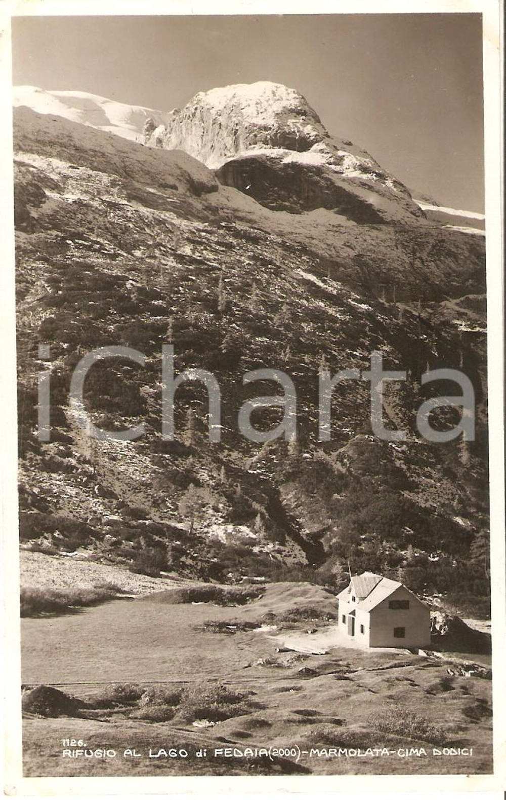 Cartolina originale da collezione 1927 LAGO DI FEDAIA Panorama  Timbro Guida Alpina Antonio IORI Cartolina FP NV 1