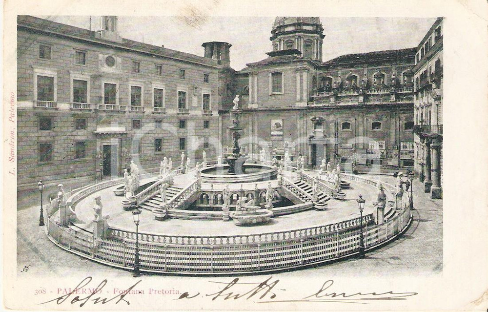 Cartolina originale da collezione 1905 ca PALERMO Fontana Pretoria  Veduta Cartolina FP VG 1