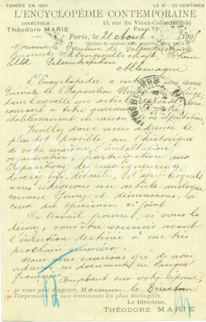 Documento originale, autentico 1905 PARIS ThÃ©odore Marie cerca notizie GELSENKIRCHENER BERGWERKSGESELLSCHAFT 1