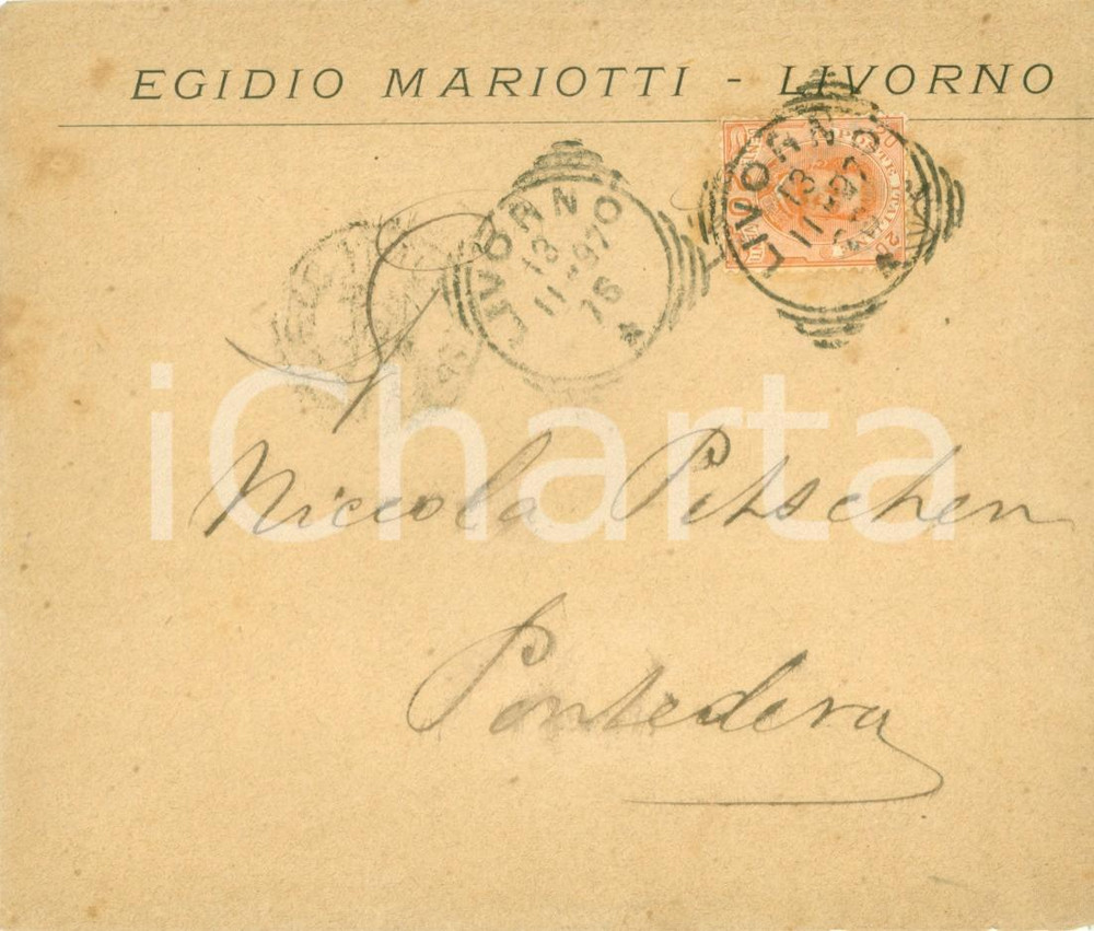 Materiale pubblicitario d’epoca 1897 LIVORNO Ditta Egidio MARIOTTI Busta intestata priva di contenuto 1