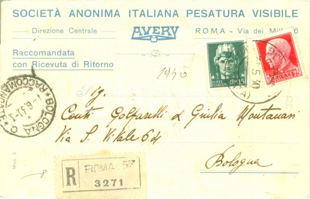 Cartolina originale da collezione 1930 ROMA Società Anonima Italiana Pesatura Visibile AVERY Cartolina commerciale 1