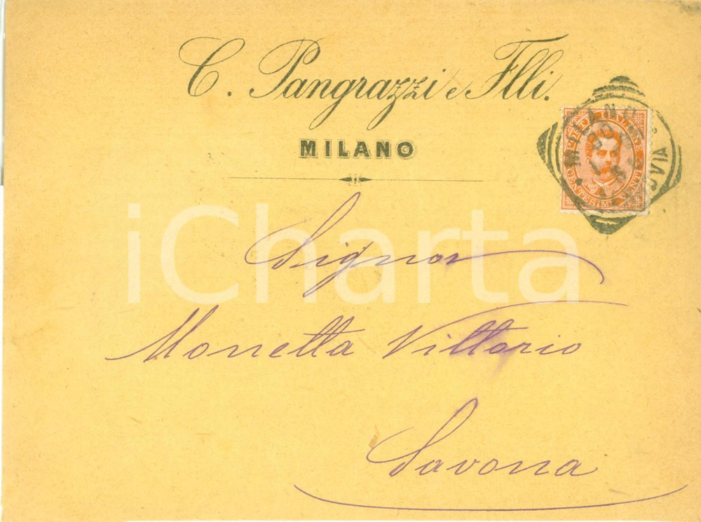 Materiale pubblicitario d’epoca 1895 MILANO Ditta PANGRAZZI & F.lli Busta intestata priva di contenuto 1