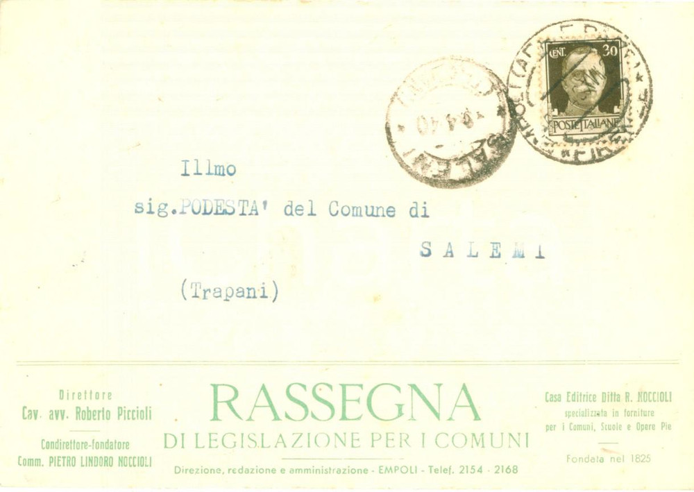 Cartolina originale da collezione 1940 EMPOLI FI Rassegna di Legislazione per i Comuni Cartolina commerciale 1
