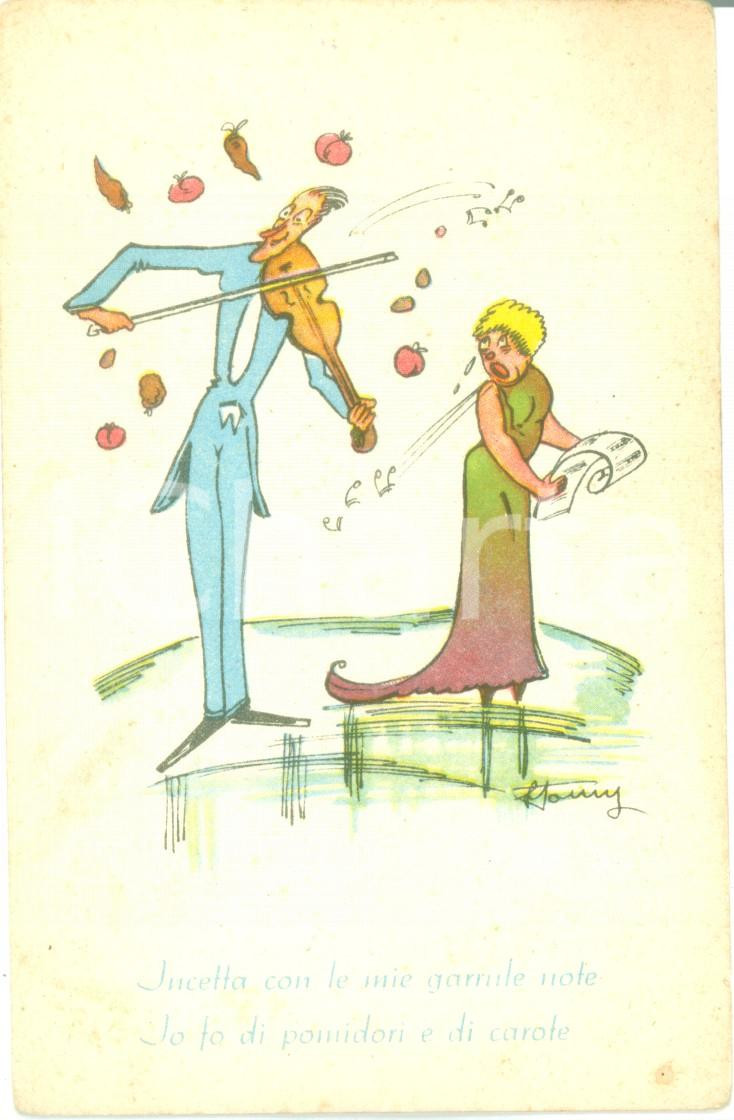 Cartolina originale da collezione 1941 MILANO Il violinista e la cantante stonata Cartolina SATIRICA ILLUSTRATA 1