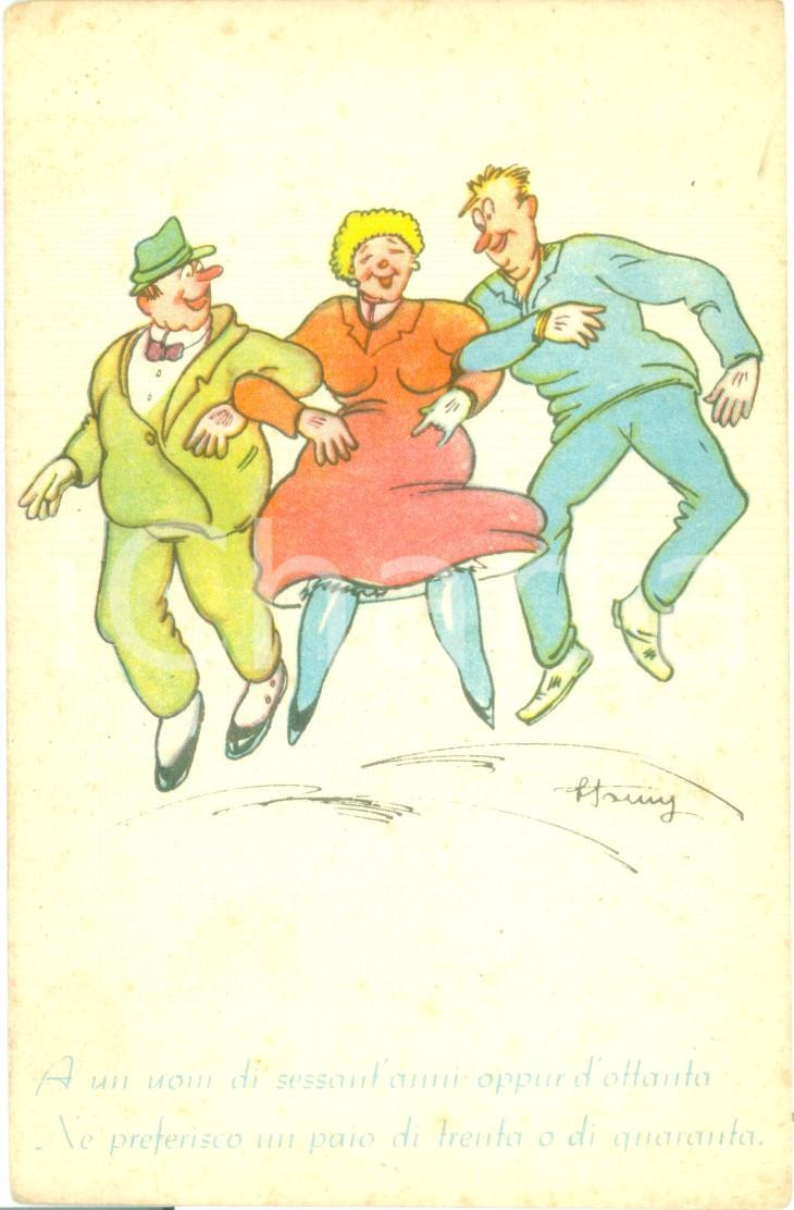 Cartolina originale da collezione 1941 MILANO Meglio due trentenni di un sessantenne Cartolina SATIRICA ILLUSTRATA 1
