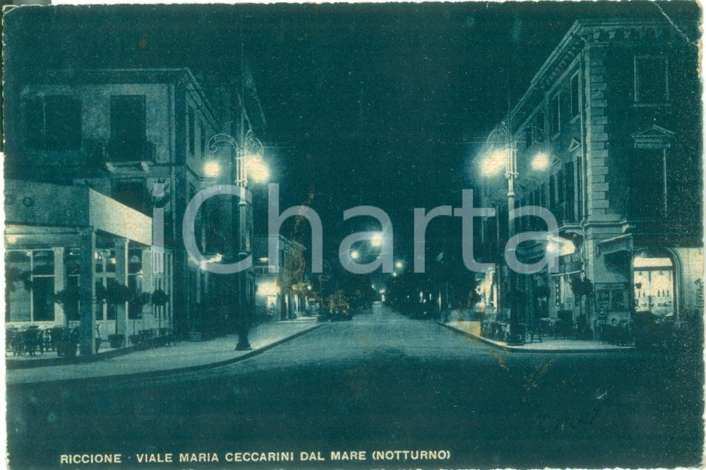 Cartolina originale da collezione 1930 ca RICCIONE RN Notturno di Viale Maria CECCARINI dal mare Cartolina FP NV 1