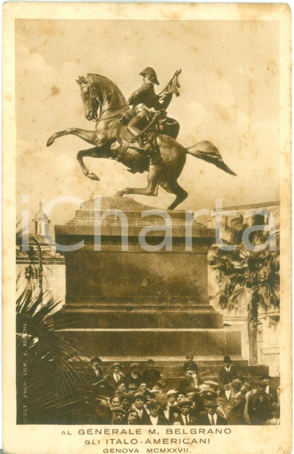 Cartolina originale da collezione 1927 GENOVA Monumento al Generale BELGRANO Gli ItaloAmericani Cartolina FP NV 1