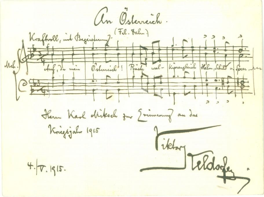 Autografo originale 1915 WIEN WW1 Compositore Viktor KELDORFER a Karl MIKSCH Dedica AUTOGRAFA 1