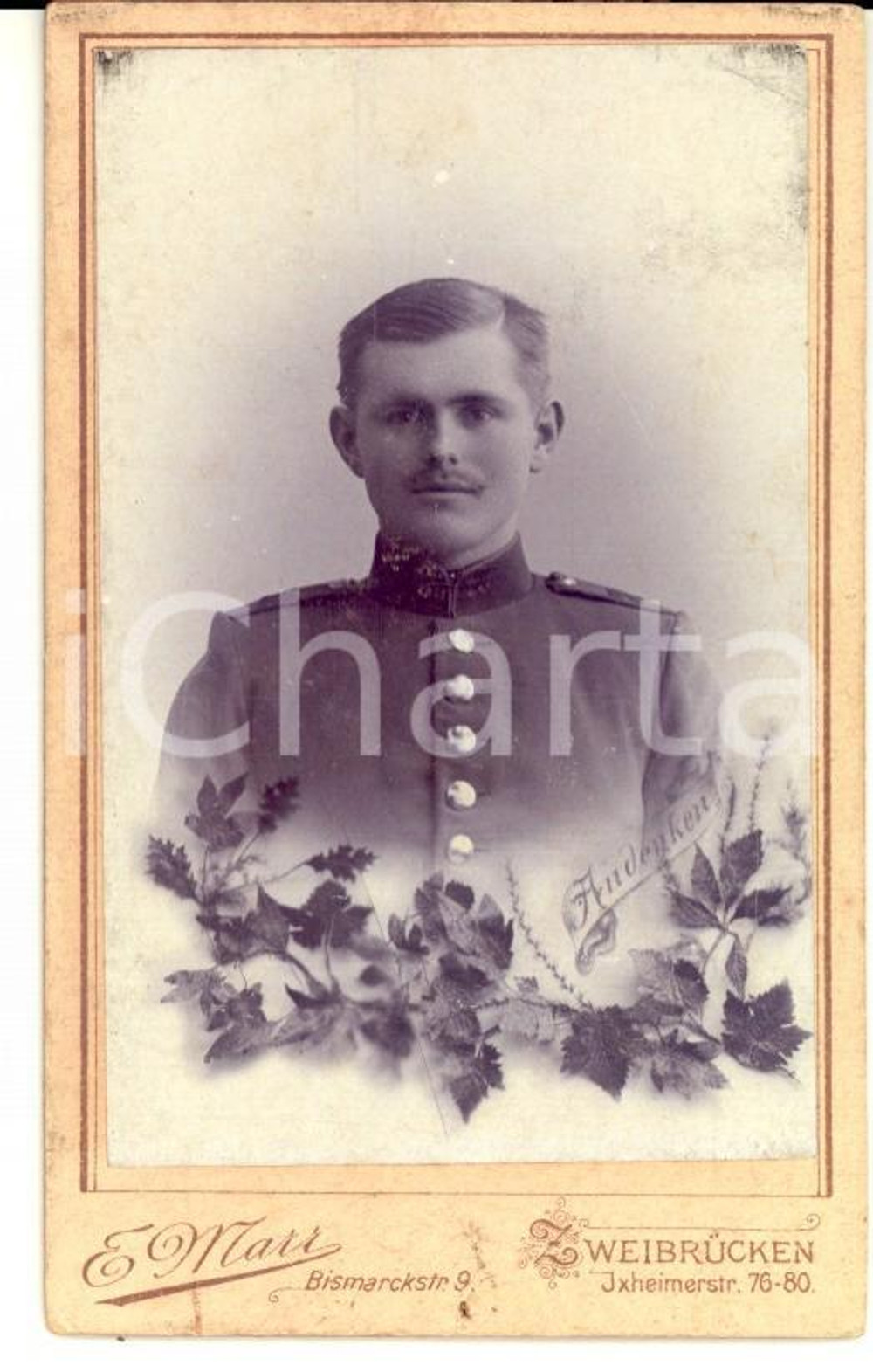 Fotografia d epoca originale 1915 ca ZWEIBRUCKEN D Ritratto di militare di fanteria Foto E. MARR CDV 1