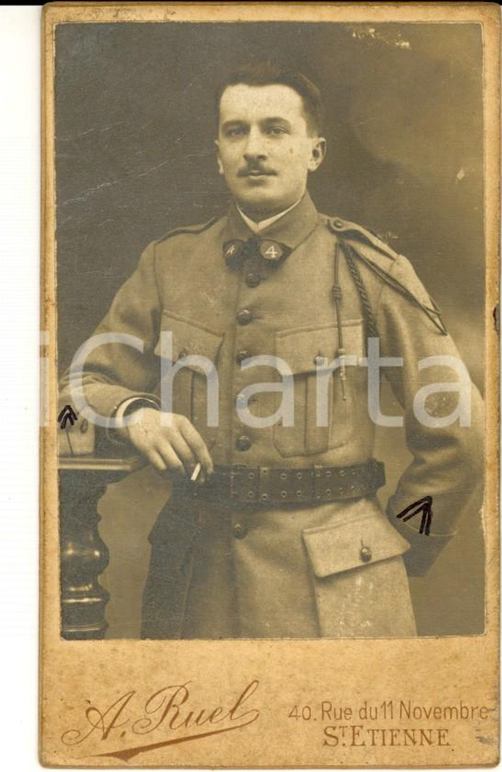 Fotografia d epoca originale 1915 ca SAINTETIENNE ARMEE DE TERRE Officier 4e rÃ©giment nfanterie Photo RUEL 1