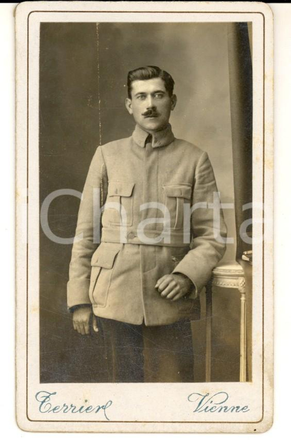 Fotografia d epoca originale 1915 ca WW1 VIENNE ARMEE DE TERRE Militaire 10e rÃ©giment infanterie TERRIER 1