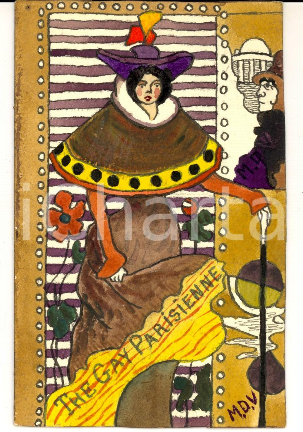Cartolina originale da collezione 1918 FRANCIA M. D. V. The gay parisienne Cartolina GOLIARDICA DISEGNATA A MANO 1