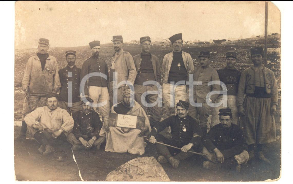 Fotografia d epoca originale 1915 ca WW1 Soldats d  infanterie avec ZOUAVES Photo RARE carte postale 1