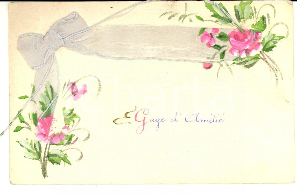 Cartolina originale da collezione 1919 VALLON F Cartolina con fiori e nastro DIPINTA A MANO Germaine MONCEAY 1
