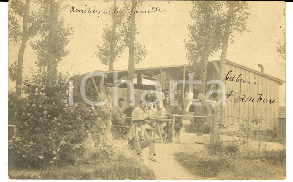 Fotografia d epoca originale 1904 TROYES FRANCE Militari posano davanti a una baracca Fotografia FP 1