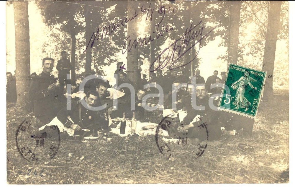 Fotografia d epoca originale 1911 SAINTMAIXENTL ECOLE F Picnic di ufficiali nel bosco Fotografia FP 1