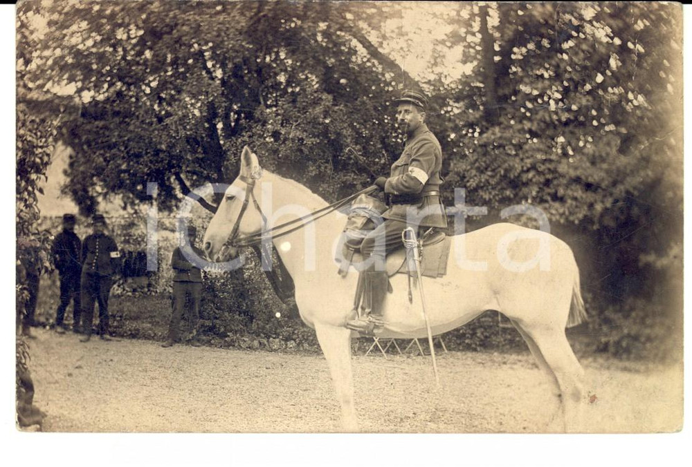 Fotografia d epoca originale 1910 ca MEUSE FRANCE Ufficiale sanitario a cavallo Fotografia FP 1