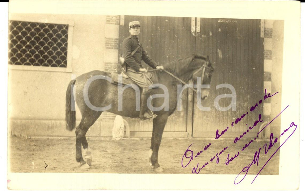 Fotografia d epoca originale 1915 ca WW1 FRANCIA Militare del 121Â° reggimento fanteria a cavallo Foto 1