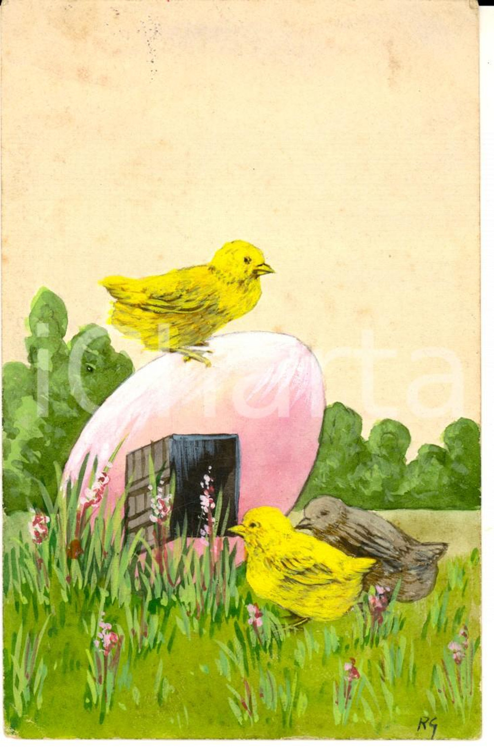 Cartolina originale da collezione 1906 PARIS Cartolina auguri PASQUA con pulcini DIPINTA A MANO FP 1